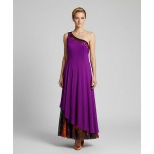 NAZILA COUTURE  Purple Sequin Adorned One-Shoulder Silk Chiffon Maxi Gown NWT